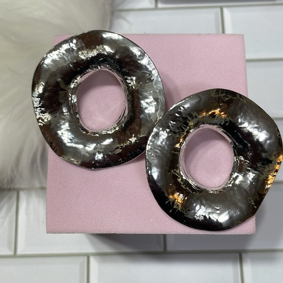 Zara Silver Circle Statement Earrings - Picture 8 of 10